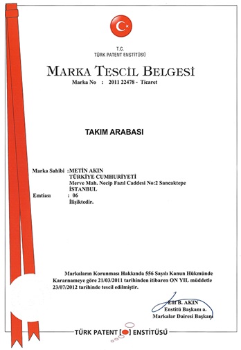 TAKIM ARABASI MARKA TESCİL BELGESİ